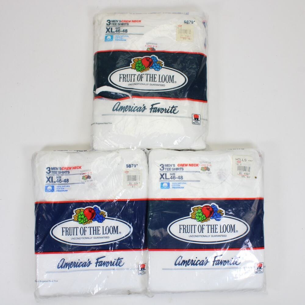 VTG 80s Fruit Of The Loom 9 Pack Mens T Shirts Size XL 46-48 Crewneck USA